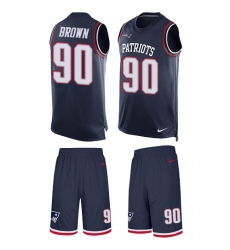 Men's Nike New England Patriots #90 Malcom Brown Limited Navy Blue Tank Top Suit NFL Jersey