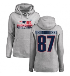 Women's Nike New England Patriots #87 Rob Gronkowski Heather Gray 2017 AFC Champions Pullover Hoodie