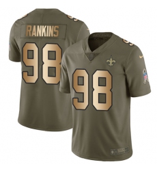 Men's Nike New Orleans Saints #98 Sheldon Rankins Limited Olive/Gold 2017 Salute to Service NFL Jersey