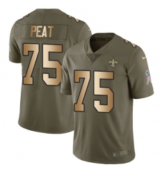 Men's Nike New Orleans Saints #75 Andrus Peat Limited Olive/Gold 2017 Salute to Service NFL Jersey