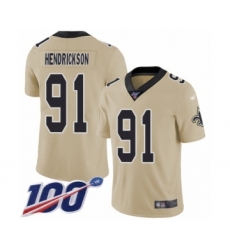 Men's New Orleans Saints #91 Trey Hendrickson Limited Gold Inverted Legend 100th Season Football Jersey