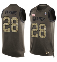 Men's Nike New York Giants #28 Paul Perkins Limited Green Salute to Service Tank Top NFL Jersey