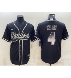 Men's Las Vegas Raiders #4 Derek Carr Black Gold With Patch Smoke Cool Base Stitched Baseball Jersey