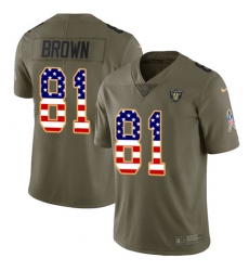 Youth Nike Oakland Raiders #81 Tim Brown Limited Olive/USA Flag 2017 Salute to Service NFL Jersey