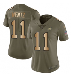 Women's Nike Philadelphia Eagles #11 Carson Wentz Limited Olive/Gold 2017 Salute to Service NFL Jersey