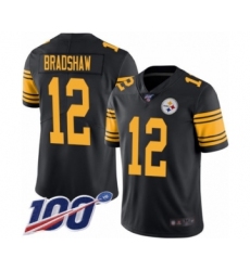 Men's Pittsburgh Steelers #12 Terry Bradshaw Limited Black Rush Vapor Untouchable 100th Season Football Jersey