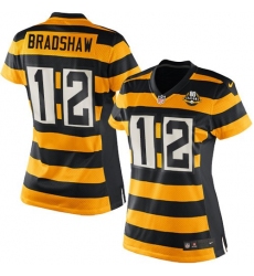 Women's Nike Pittsburgh Steelers #12 Terry Bradshaw Game Yellow/Black Alternate 80TH Anniversary Throwback NFL Jersey