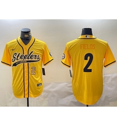Men's Pittsburgh Steelers #2 Justin Fields Yellow With Cool Base Stitched Baseball Jerseys Men's Pittsburgh Steelers #2 Justin Fields Yellow With Cool Base Stitched Baseball Jerseys