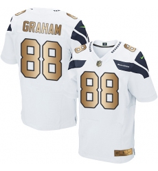 Men's Nike Seattle Seahawks #88 Jimmy Graham Elite White/Gold NFL Jersey