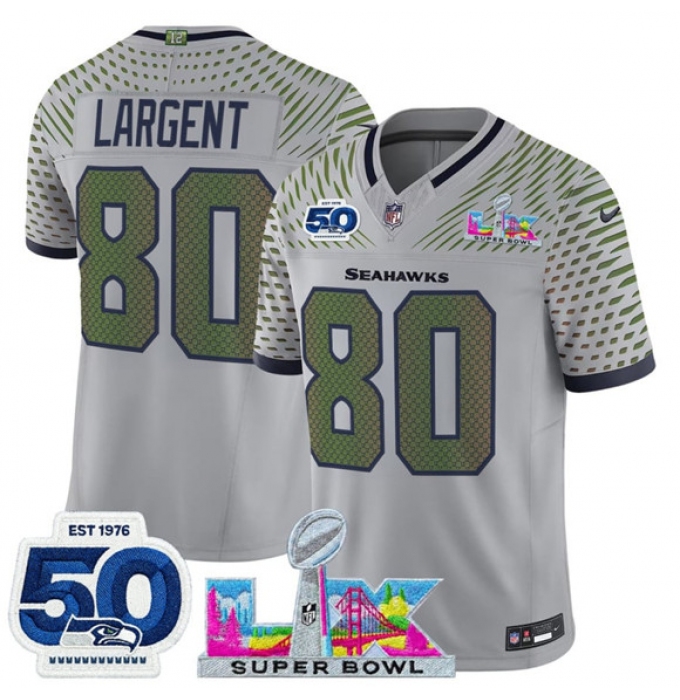 Men's Seattle Seahawks #80 Steve Largent Gray 2025 F.U.S.E. Super Bowl LX And 50th Season “Rivalries” Vapor Limited Football Stitched Jersey