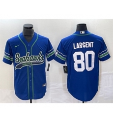 Men's Seattle Seahawks #80 Steve Largent Royal Throwback Cool Base Stitched Baseball Jersey