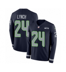 Men's Nike Seattle Seahawks #24 Marshawn Lynch Limited Navy Blue Therma Long Sleeve NFL Jersey