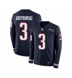 Men's Nike New England Patriots #3 Stephen Gostkowski Limited Navy Blue Therma Long Sleeve NFL Jersey