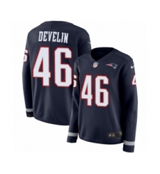 Women's Nike New England Patriots #46 James Develin Limited Navy Blue Therma Long Sleeve NFL Jersey