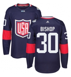 Youth Adidas Team USA #30 Ben Bishop Premier Navy Blue Away 2016 World Cup Ice Hockey Jersey