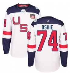 Men's Adidas Team USA #74 T. J. Oshie Premier White Home 2016 World Cup Ice Hockey Jersey