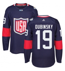 Youth Adidas Team USA #19 Brandon Dubinsky Authentic Navy Blue Away 2016 World Cup Ice Hockey Jersey