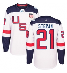 Men's Adidas Team USA #21 Derek Stepan Authentic White Home 2016 World Cup Ice Hockey Jersey