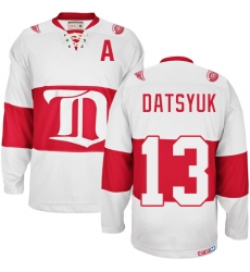 Men's CCM Detroit Red Wings #13 Pavel Datsyuk Authentic White Winter Classic Throwback NHL Jersey