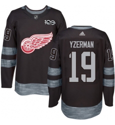 Men's Adidas Detroit Red Wings #19 Steve Yzerman Authentic Black 1917-2017 100th Anniversary NHL Jersey