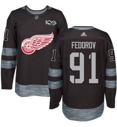 Men's Adidas Detroit Red Wings #91 Sergei Fedorov Premier Black 1917-2017 100th Anniversary NHL Jersey