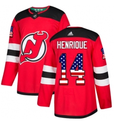 Men's Adidas New Jersey Devils #14 Adam Henrique Authentic Red USA Flag Fashion NHL Jersey