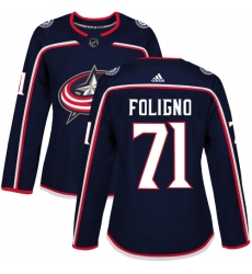 Women's Adidas Columbus Blue Jackets #71 Nick Foligno Premier Navy Blue Home NHL Jersey