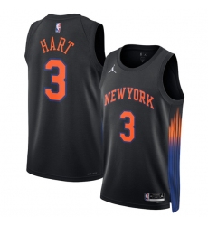 Men's New Yok Knicks #3 Josh Hart Black 2025 Statement Edition Stitched Basketball Jersey