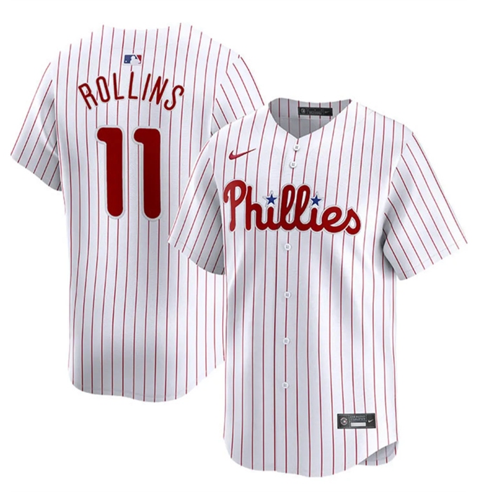 Men's Philadelphia Phillies #11 Jimmy Rollins White Home Limited Stitched Jersey