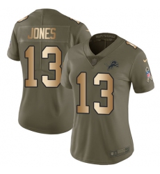 Women's Nike Detroit Lions #13 T.J. Jones Limited Olive/Gold Salute to Service NFL Jersey
