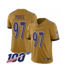 Men's Baltimore Ravens #97 Michael Pierce Limited Gold Inverted Legend 100th Season Football Jersey