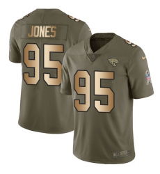 Youth Nike Jacksonville Jaguars #95 Abry Jones Limited Olive/Gold 2017 Salute to Service NFL Jersey