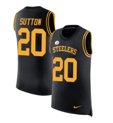 Men's Nike Pittsburgh Steelers #20 Cameron Sutton Black Rush Player Name & Number Tank Top NFL Jersey