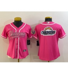 Women's Los Angeles Chargers Pink Team Big Logo With Patch Cool Base Stitched Baseball Jersey