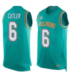 Men's Nike Miami Dolphins #6 Jay Cutler Limited Aqua Green Player Name & Number Tank Top NFL Jersey