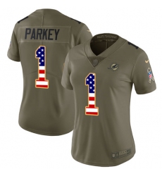 Women's Nike Miami Dolphins #1 Cody Parkey Limited Olive/USA Flag 2017 Salute to Service NFL Jersey