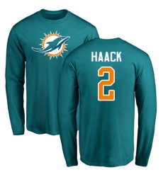 NFL Nike Miami Dolphins #2 Matt Haack Aqua Green Name & Number Logo Long Sleeve T-Shirt