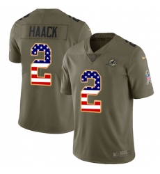Youth Nike Miami Dolphins #2 Matt Haack Limited Olive USA Flag 2017 Salute to Service NFL Jersey