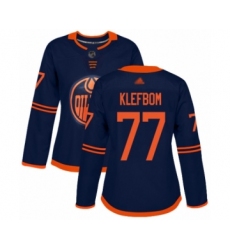 Women's Edmonton Oilers #77 Oscar Klefbom Authentic Navy Blue Alternate Hockey Jersey