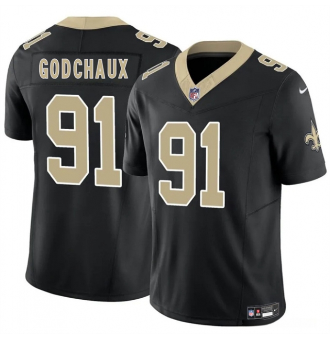 Men's New Orleans Saints #91 Davon Godchaux Black F.U.S.E. Vapor Limited Football Stitched Jersey