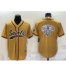 Men's New Orleans Saints Gold Team Big Logo With Patch Cool Base Stitched Baseball Jersey