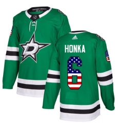 Men's Adidas Dallas Stars #6 Julius Honka Authentic Green USA Flag Fashion NHL Jersey