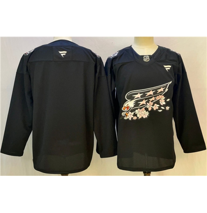 Men's Washington Capitals Blank Black Cherry Blossom Stitched Hockey Jersey