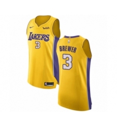 Men's Los Angeles Lakers #3 Corey Brewer Authentic Gold Home Basketball Jersey - Icon Edition