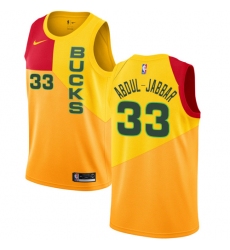 Youth Nike Milwaukee Bucks #33 Kareem Abdul-Jabbar Swingman Yellow NBA Jersey - City Edition