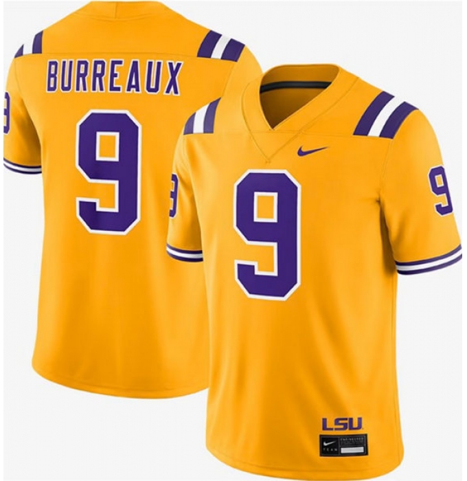 Men's LSU Tigers #9 Joe Burrow Gold Limited Stitched Game Jersey