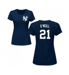 MLB Women's Nike New York Yankees #21 Paul O'Neill Navy Blue Name & Number T-Shirt