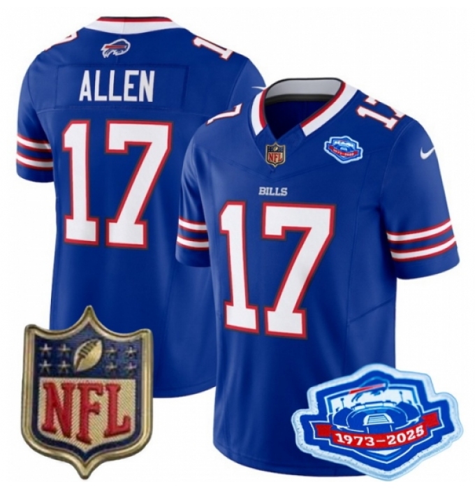 Youth Buffalo Bills 17 Josh Allen Blue 2025 F U S E Farewell Season Gold Shield Patch Stitched Football Jersey