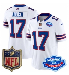 Youth Buffalo Bills #17 Josh Allen White 2025 F U S E Farewell Season Gold Shield Patch Stitched Football Jersey