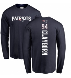 NFL Nike New England Patriots #94 Adrian Clayborn Navy Blue Backer Long Sleeve T-Shirt